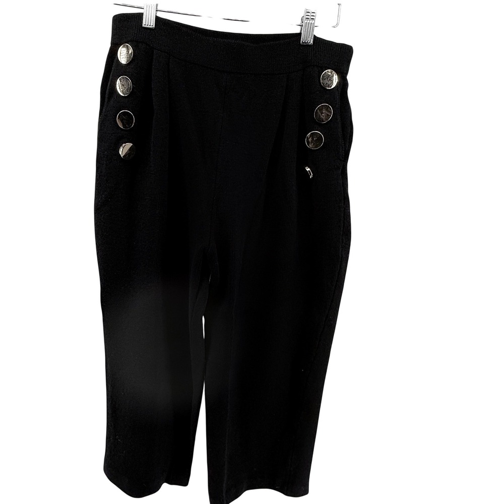 St John Basics Black Knit Sailor Pants Gold Buttons High Waist‎ Womens 8
